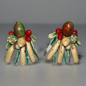 Vtg Fruit Clip Earrings - Western Germany - Tropical Carmen Miranda - Costume
